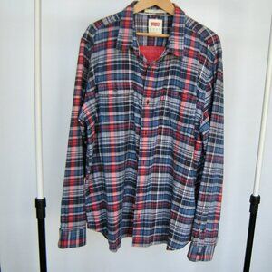 Levis Men's XXL Modern Fit Plaid Shirt Lined In Red - Summer Weight Blue and Red
